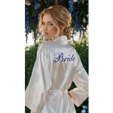 Bride Sabahlık Saten Nakışlı Beyaz Gelin Sabahlığı