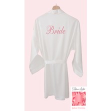 Bride Sabahlık Saten Nakışlı Beyaz Gelin Sabahlığı