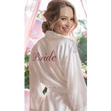 Bride Sabahlık Saten Nakışlı Beyaz Gelin Sabahlığı