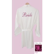 Bride Sabahlık Saten Nakışlı Beyaz Gelin Sabahlığı