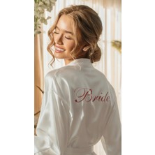 Bride Sabahlık Saten Nakışlı Beyaz Gelin Sabahlığı