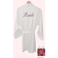 Bride Sabahlık Saten Nakışlı Beyaz Gelin Sabahlığı