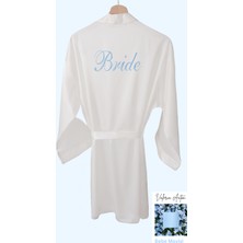 Bride Sabahlık Saten Nakışlı Beyaz Gelin Sabahlığı