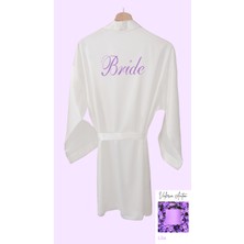 Bride Sabahlık Saten Nakışlı Beyaz Gelin Sabahlığı