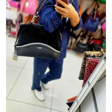 Arba Bag & Accesory Ön Gövdesi Gerçek Süet Parlak Şerit Detaylı Kadın Omuz Çantası