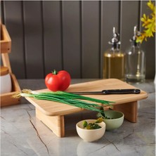 Woodhub Bambu Ayaklı Diktörtgen Kesme Tahtası ve Sunum Tahtası Standı