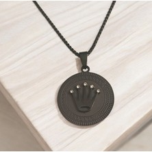 Hg.Aksesuar Unisex Zirkon Taşlı Taç Figürlü Çelik Kolye Ucu