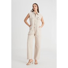 Lee Straight Fit Düz Kesim Gömlek Yaka Düz Paça Pamuk Bej Tulum