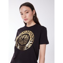 Just Cavalli Yuvarlak Yaka Baskılı Siyah T-Shirt 76PAHG12