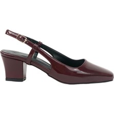 Up Shop Kadın Yalsa Bordo Rugan Yuvarlak Burun Arkası Açık Alçak Topuk Saandalet 5 cm 112
