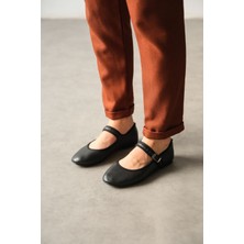 Moda Adam Kadın Vavin Babet Ayakkabı - Siyah-Deri