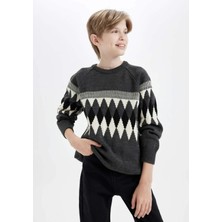 DeFacto Erkek Çocuk Bisiklet Yaka Baklava Desenli Triko Kazak C3138A824CW