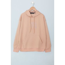 Bej Yazı Kabartma Baskılı Kapüşonlu Erkek Çocuk Sweatshirt 19350