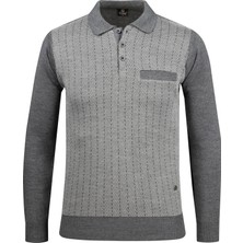 Çizgi Triko Erkek Polo Yaka Triko Kazak Desenli Kol ve Bel Lastikli Çelik Örgü Klasik Kalıp - 5007FA