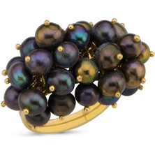 Birinci1926 14 Ayar Altın 4 mm Üzüm Salkımlı Doğal Inci Yüzük