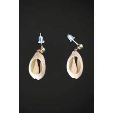 Pozitif Doğal Taş Üzeri Resimli Gerçek Deniz Kabuğu Küpe 30-D2