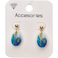 Pozitif Doğal Taş Üzeri Resimli Gerçek Deniz Kabuğu Küpe 30-D2