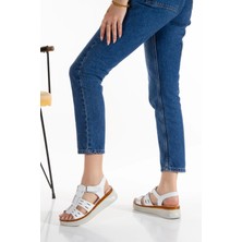 Prego (Ender) Iç Dış Hakiki Deri Ortopedik Taban Comfort Kadın Sandalet Beyaz