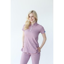 Dr. Mitra Kadın Fermuarlı  Likralı Cerrahi Hemşire Doktor Takım Gül Kurusu