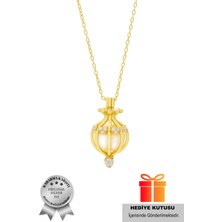 925 Ayar Gümüş Zirkon Taşlı Incili Kafes Gümüş Kadın Kolye (Özel Kutulu)