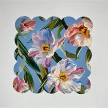 Deco Mavi Zemin Sulu Boya Zambak Çiçekleri Desenli Dijital Baskılı Kokteyl Peçetesi