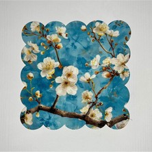 Deco Mavi Zemin Suluboya Tomurcuk Çiçekli Dijital Baskılı Lazer Kesim Kokteyl Peçetesi