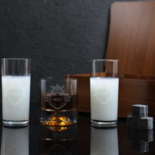 Hediyelerin Efendisi Ahşap Kutulu Kraliyet Desenli İsme Özel Rakı & Viski Kadehi Seti
