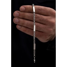 Kare Parçalı Erkek Kral Gümüş Bileklik Künye 3,5mm Orta Kalınlıkta