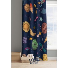 Moud's Galaksiler Desenli Fon Perde Çocuk ve Bebek Odası Süet Dijital Baskılı Ekstrafor Büzgü Tek Kanat