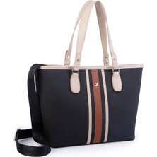Nas Bag Kadın Omuz Çantası Spor Şık Ayarlanabilir Omuz Askılı  Siyah Kum Lacste (33X27X12 cm )