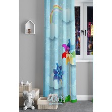 Moud's Rüzgar Gülü Desenli Fon Perde Çocuk ve Bebek Odası Süet Dijital Baskılı Ekstrafor Büzgü Tek Kanat