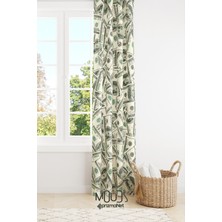 Moud's Dolar Desenli Fon Perde Genç Odası Oturma Odası Süet Dijital Baskılı Ekstrafor Büzgü Tek Kanat