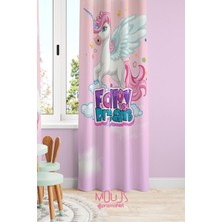 Moud's Rüya Unicorn Desenli Fon Perde Çocuk ve Bebek Odası Süet Dijital Baskı Ekstrafor Büzgü Tek Kanat