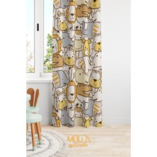 Moud's Turuncu Minik Hayvanlar Desen Fon Perde Çocuk ve Bebek Odası Süet Baskılı Ekstrafor Büzgü Tek Kanat