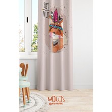 Moud's Bebek Tilki Desenli Fon Perde Çocuk ve Bebek Odası Süet Dijital Baskılı Ekstrafor Büzgü Tek Kanat