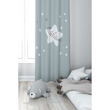Moud's Tatlı Yıldız Desenli Fon Perde Çocuk ve Bebek Odası Süet Dijital Baskılı Ekstrafor Büzgü Tek Kanat