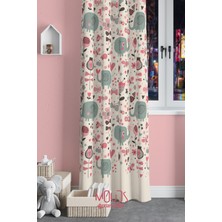 Moud's Tatlı Fil Desenli Fon Perde Çocuk ve Bebek Odası Süet Dijital Baskılı Ekstrafor Büzgü Tek Kanat