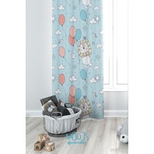 Moud's Mutlu Aslan Desenli Fon Perde Çocuk ve Bebek Odası Süet Dijital Baskılı Ekstrafor Büzgü Tek Kanat