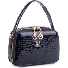 Nas Bag Kadın Mini El ve Çapraz Çanta Siyah Kroko  (En:20 Boy :15)