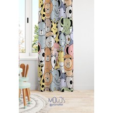 Moud's Rengarenk Minik Hayvanlar Desenli Fon Perde Çocuk ve Bebek Odası Süet Baskılı Büzgü Tek Kanat