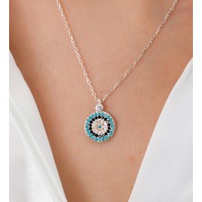 925 Ayar Gümüş Yuvarlak Model Nazar Boncuğu Kadın Kolye(Özel Kutulu)