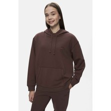 Weber Kahve Bisiklet Yaka Nakışlı Oversize Kadın Sweatshirt