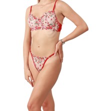 Sparkle And Glimmer Adrıana Red Kırmızı Çiçekli Balenli Dantelli Desteksiz Bralet Iç Giyim Sütyen Külot Çamaşır Takımı