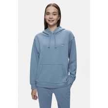 Ucla WEBER Mavi Bisiklet Yaka Pamuklu Nakışlı Oversize Kadın Sweatshirt
