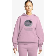 The Champ Clothing Kapüşonlu Içi Polar Moon Baskılı Pembe Unisex Sweatshirt