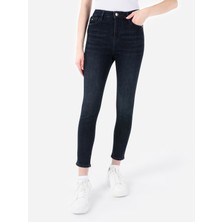 Slim Fit Yüksek Bel Dar Paça Koyu Mavi Kadın Pantolon Cl1067175