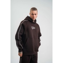 Blacktree Polızeı Premium Kalite Unisex Kapşonlu Ara Biyeli Sweatshirt - Kahve