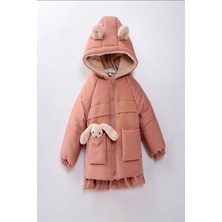 Yeni Sevimli Oyuncak Baby Tavşanlı-Içi Kürklü Soft Kumaş Cepli Kapüşonlu Çocuk Kışlık Mont-Kaban