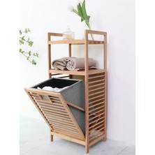 Begin Power Bambu 2 Raflı Kirli Sepeti Çok Amaçlı Banyo Düzenleyici Organizer Raf