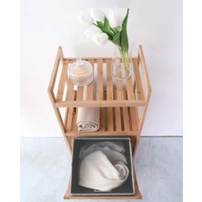 Begin Power Bambu 2 Raflı Kirli Sepeti Çok Amaçlı Banyo Düzenleyici Organizer Raf